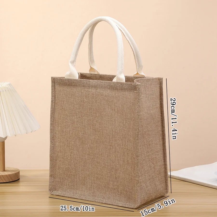New linen tote bag large capacity jute tote bag imitation linen shopping bag travel organizer bag Oasis Select D