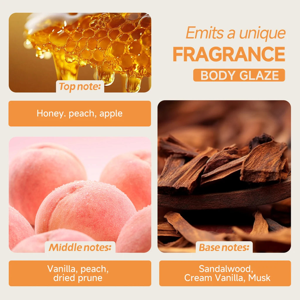 8oz 2oz Body Glaze Peach Moisturizes, Protects, and Repairs Skin Create a more even-looking skin tone Oasis Select