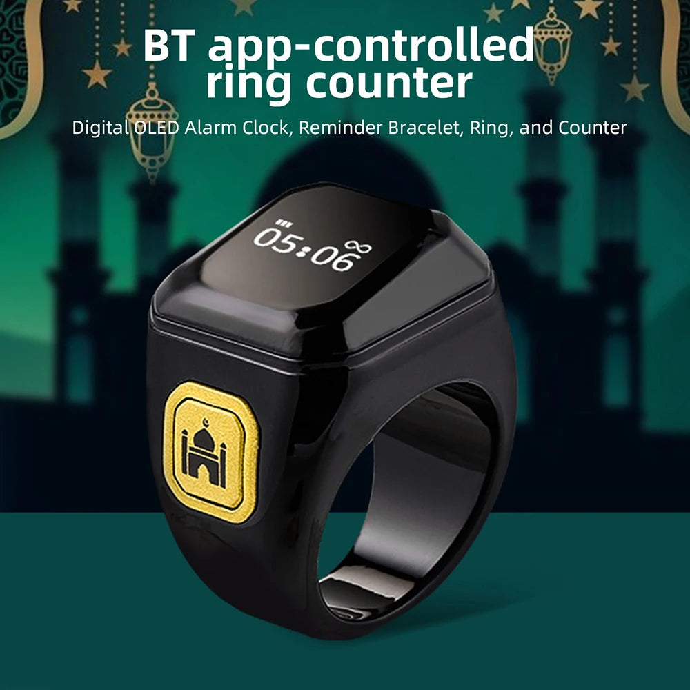 Smart Bluetooth App Ring Counter OLED Digital Display Alarm Clock Prayer Time Vibration Reminder Muslims Zikr Tally Counters Oasis Select