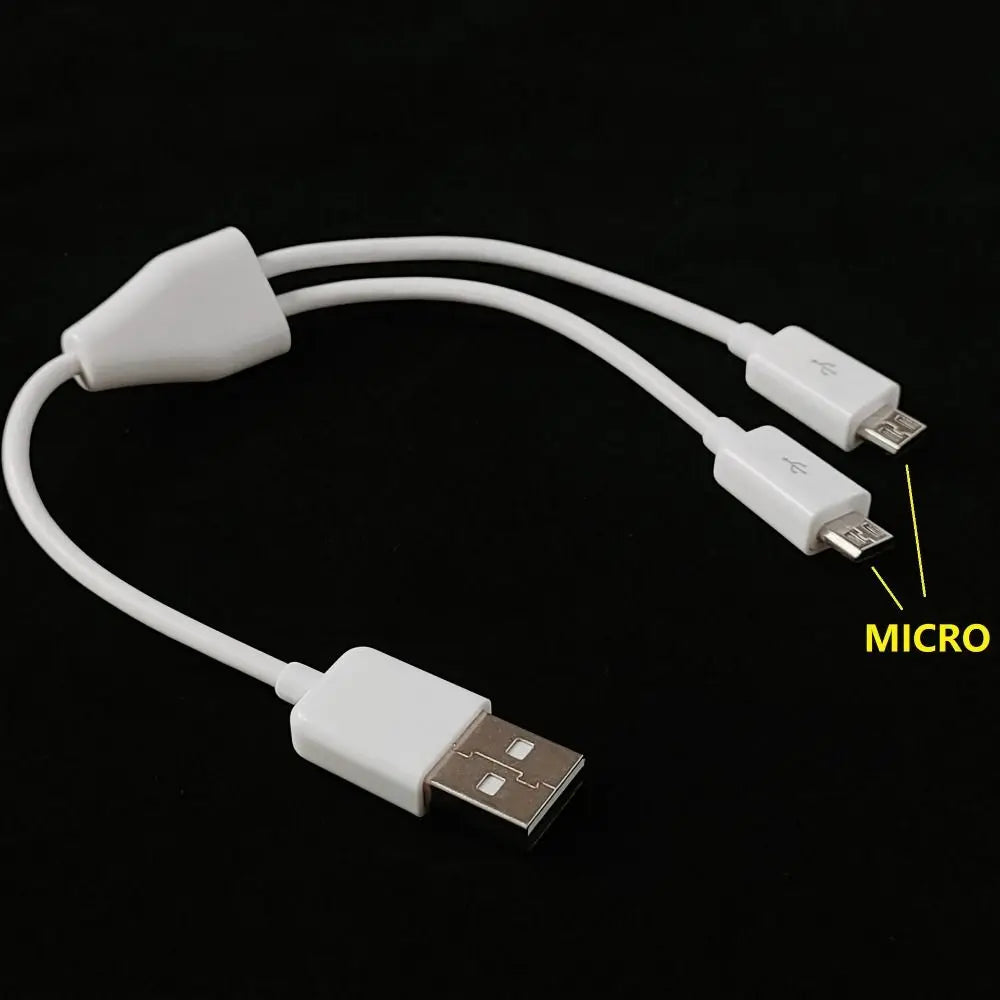 Micro USB To USB 2 Port Micro USB Cable 2 Port Y Splitter Y Splitter Charging Cable Multifunction Dual 2 in 1 Cord Cables Wire Oasis Select white-0.2m