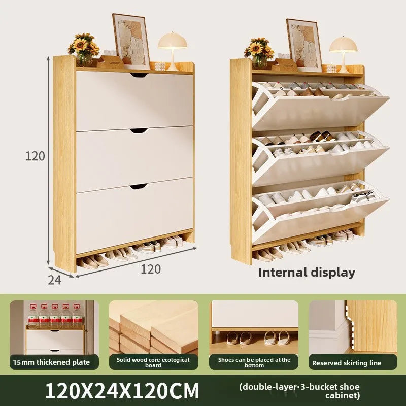 Solid wood shoe cabinet large-capacity multi-layer storage integrated of the home small narrow tipping bucket shoe Oasis Select Double layer 120