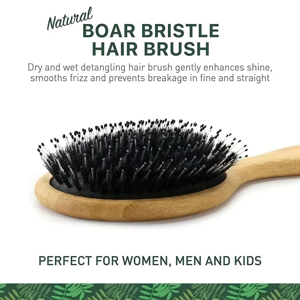 Natural Bamboo Boar Bristle Hair Brush Handle Scalp Massage Comb Anti-static Hair Comb Gasbag Detangling Hair Brush Styling Tool Oasis Select