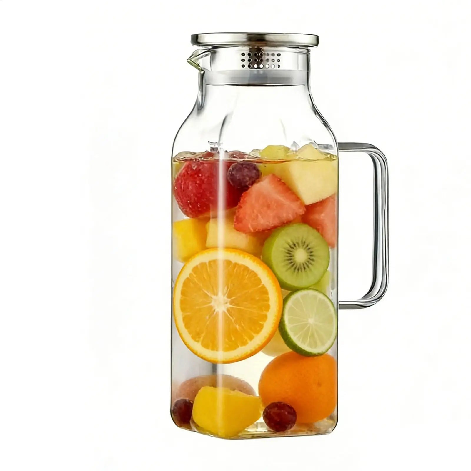 Glass Drink Pitcher 2L Beverage Jug with Handle and Lid Household Tea Pitcher for Tea Coffee Juice Milk Lemonade Refrigerator Oasis Select