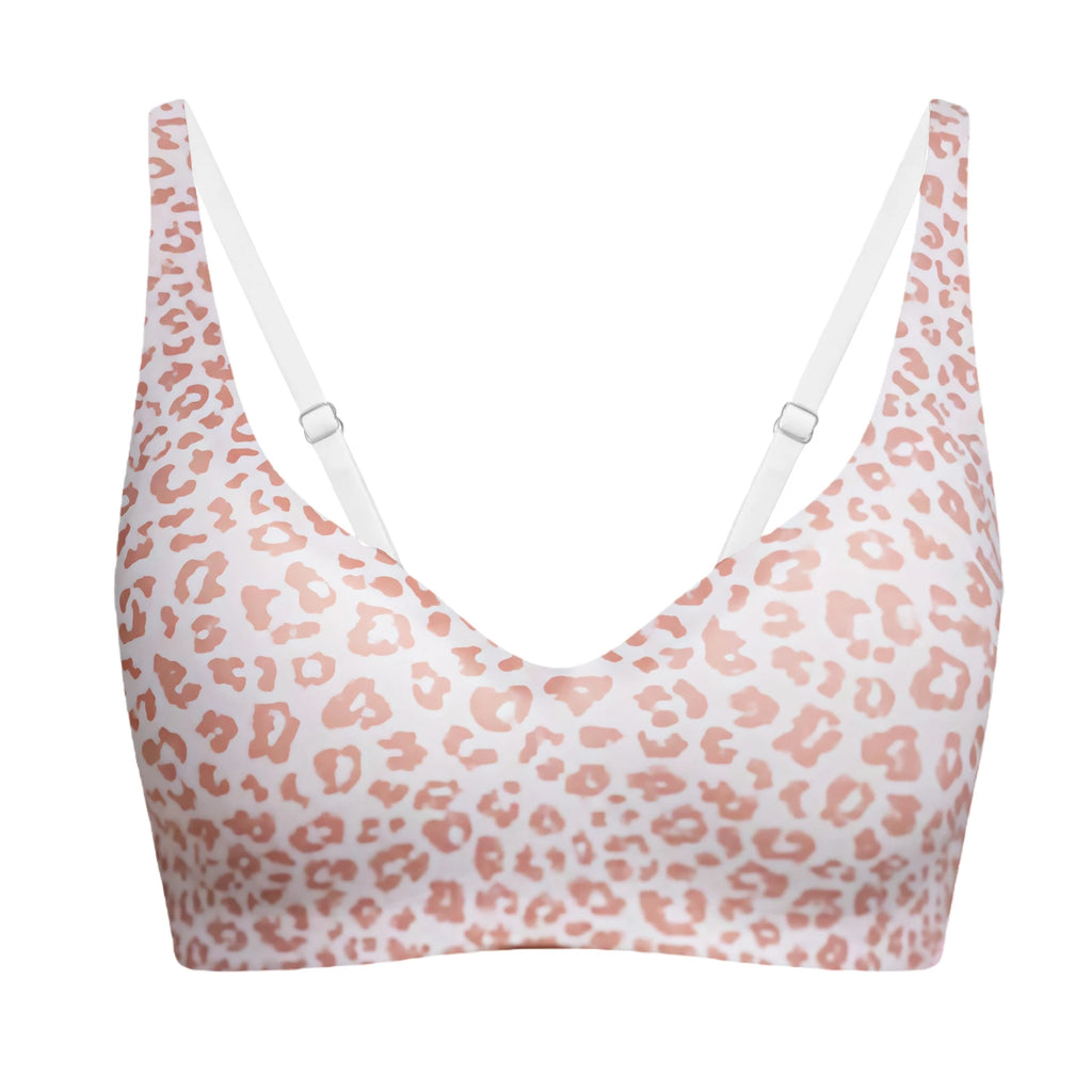 Women Seamless Bra One-Piece Underwear Wire-Free Gather Anti-Sagging Bralette Invisible Underwear Soft and Comfortable Underwear Oasis Select Pink Leopard Print S