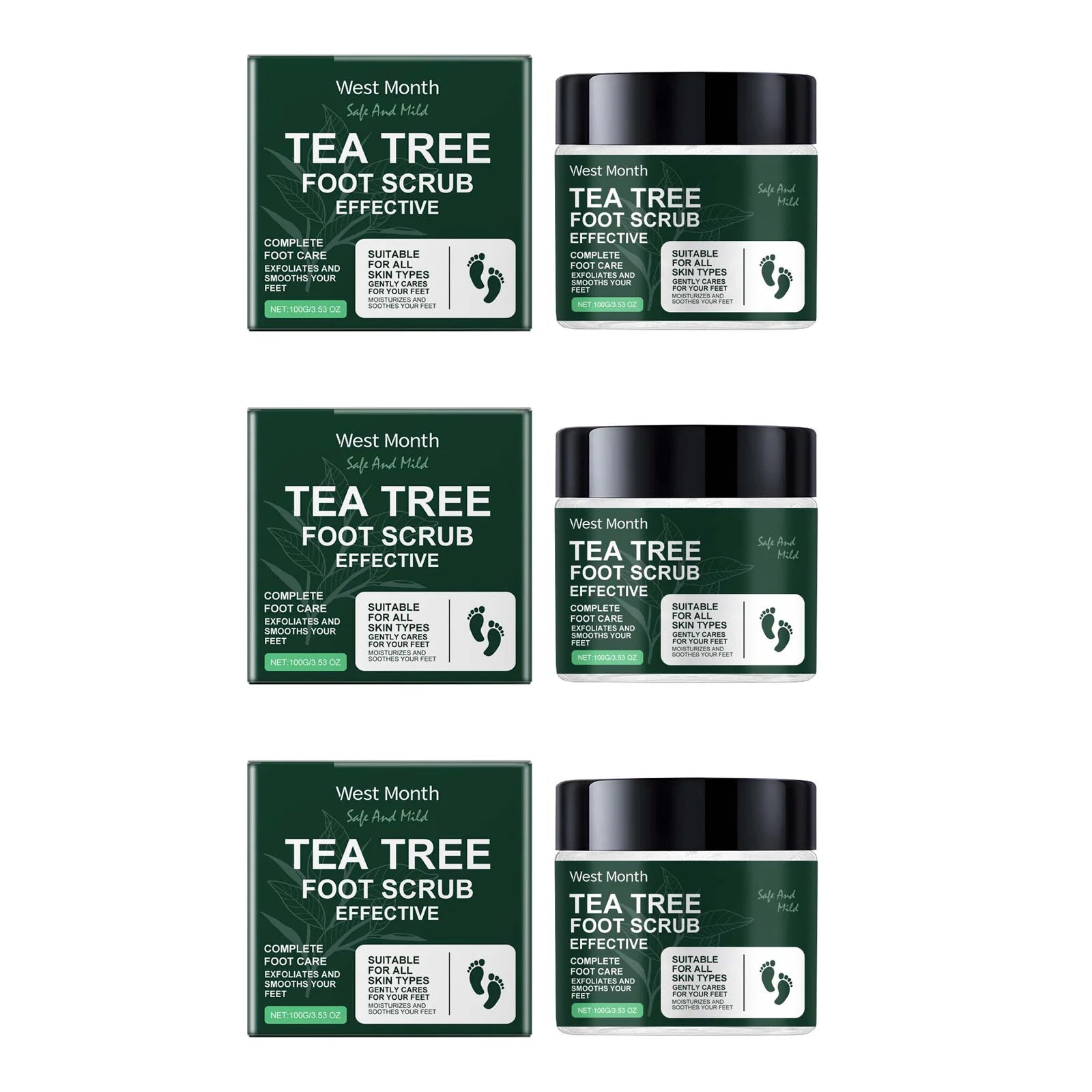 Exfoliating Tea Tree Foot Scrub Helps Remove Dead Skin Soften Rough Dry Feet Skin Cleansing Moisturizing Smooth Cracked Heels Oasis Select 3 x 100g Boxed