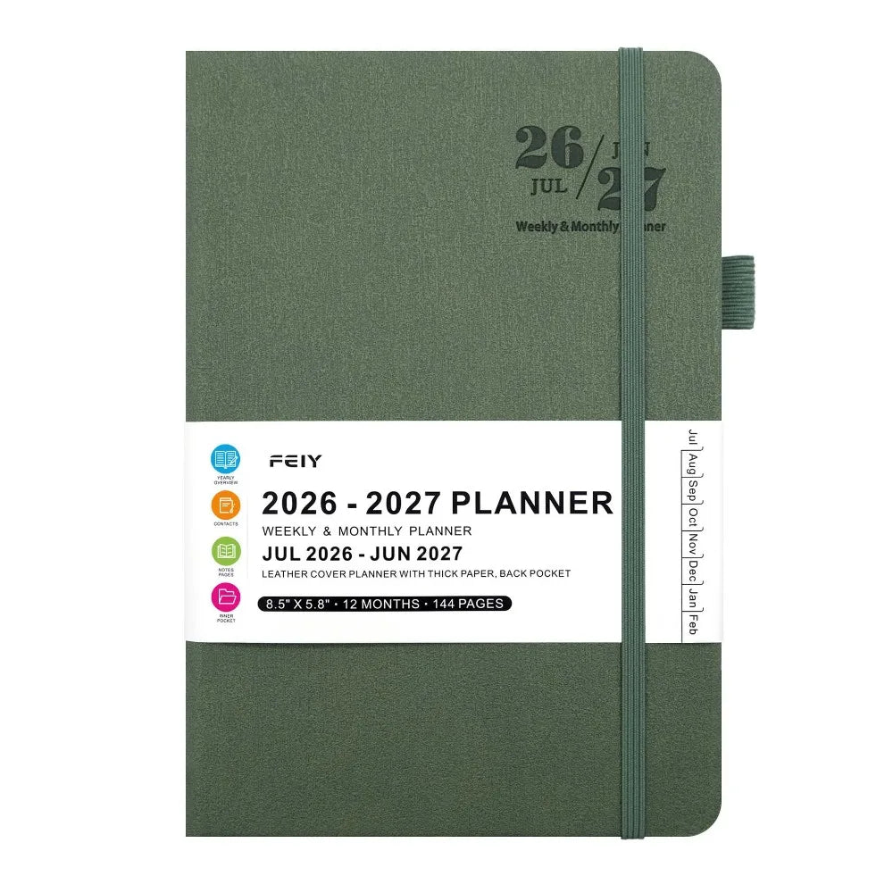 A5 English 2026-2027 Schedule Book Simple Agenda Planner Notebook Thick Paper Time Management Planner School Students Gift Oasis Select Green