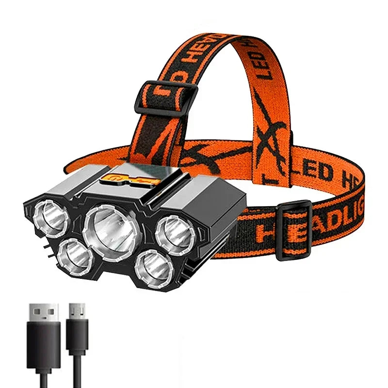 KDULIT 5 LED Rechargeable Headlamp | 18650 Battery & Waterproof