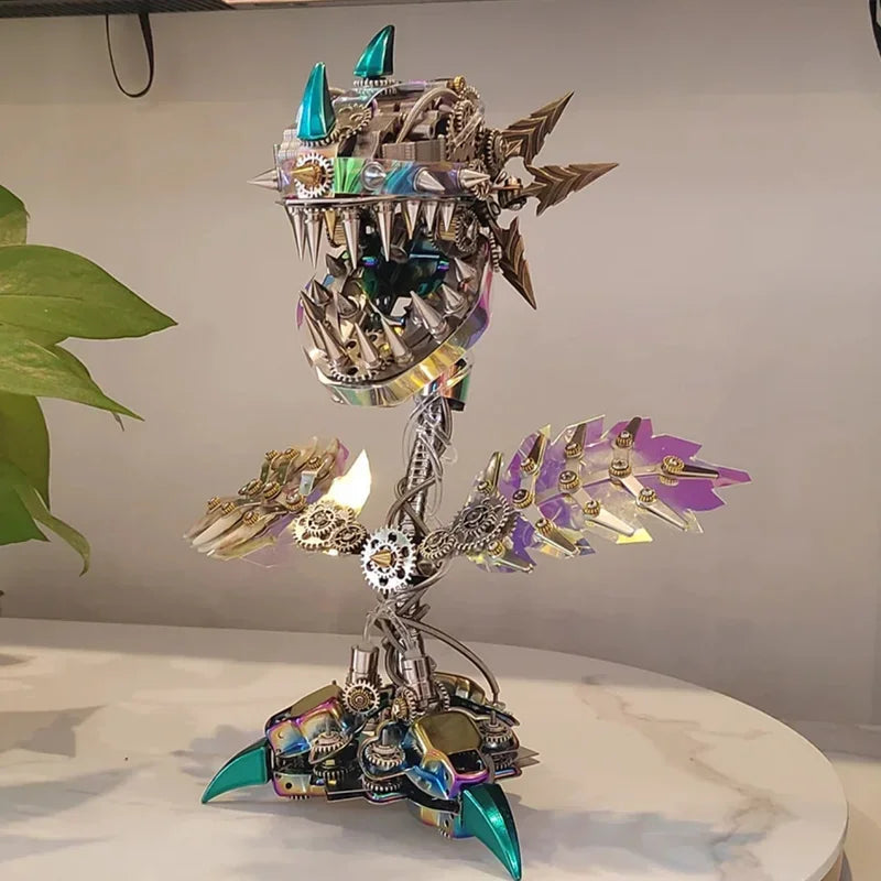 Man eating Flower Mechanical Metal Assembly Building Blocks Big Mouth Flower Machine Puzzle Model Toy Adult and Children's Birth Oasis Select