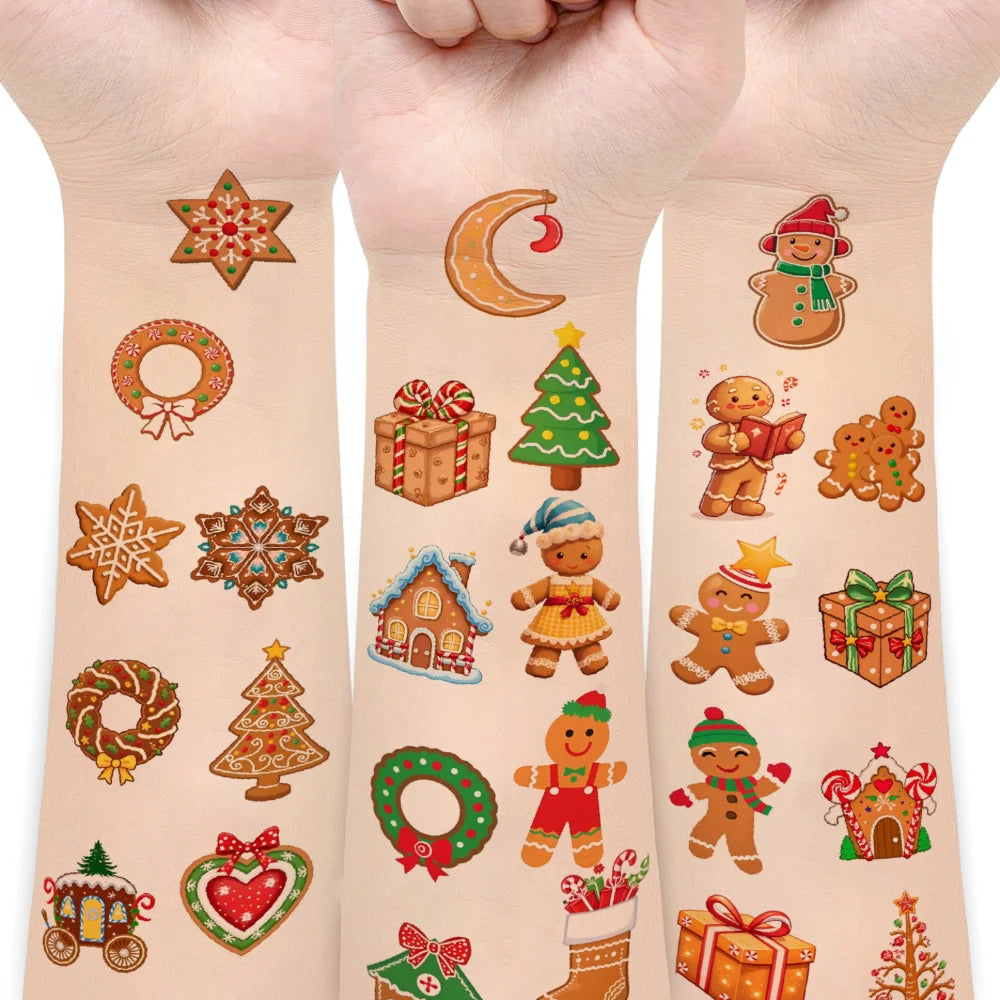 54pcs Christmas Temporary Tattoos – Candy Cane & Gingerbread Man