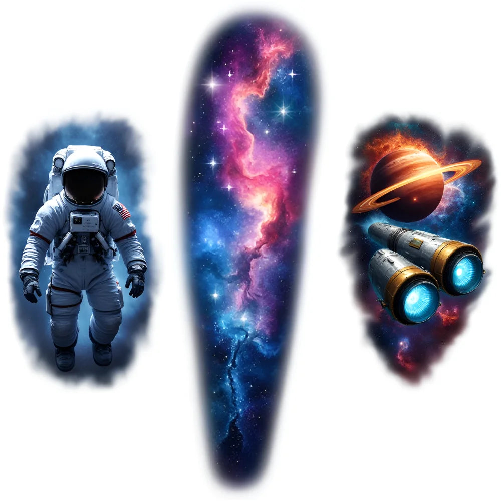3-Pack Galaxy Temporary Tattoos – Planets, Astronauts & Space