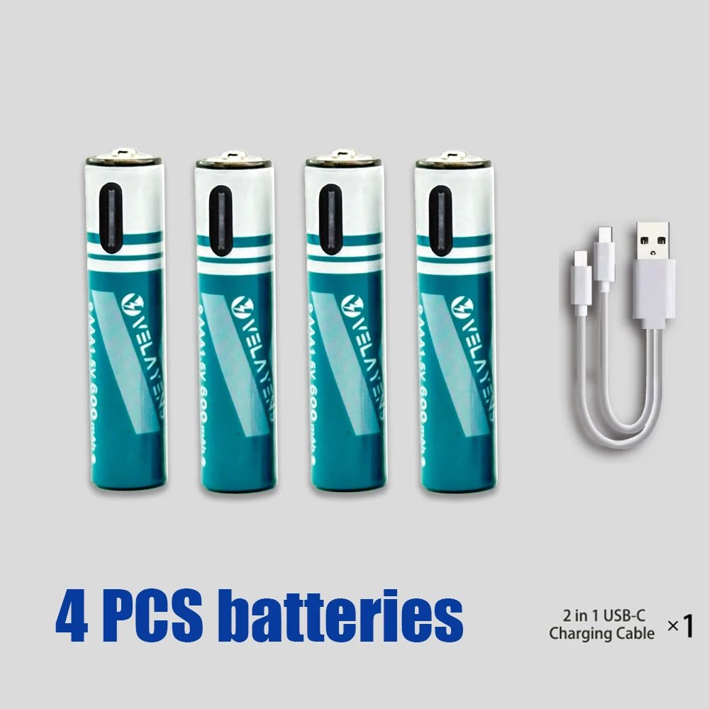 Long Lasting 600mAh AAA Rechargeable Battery Durable AAA Battery with USB C Charge Cable for High-Drain Devices Cameras Remotes Oasis Select 4PCS Battery 1Cable China Mainland