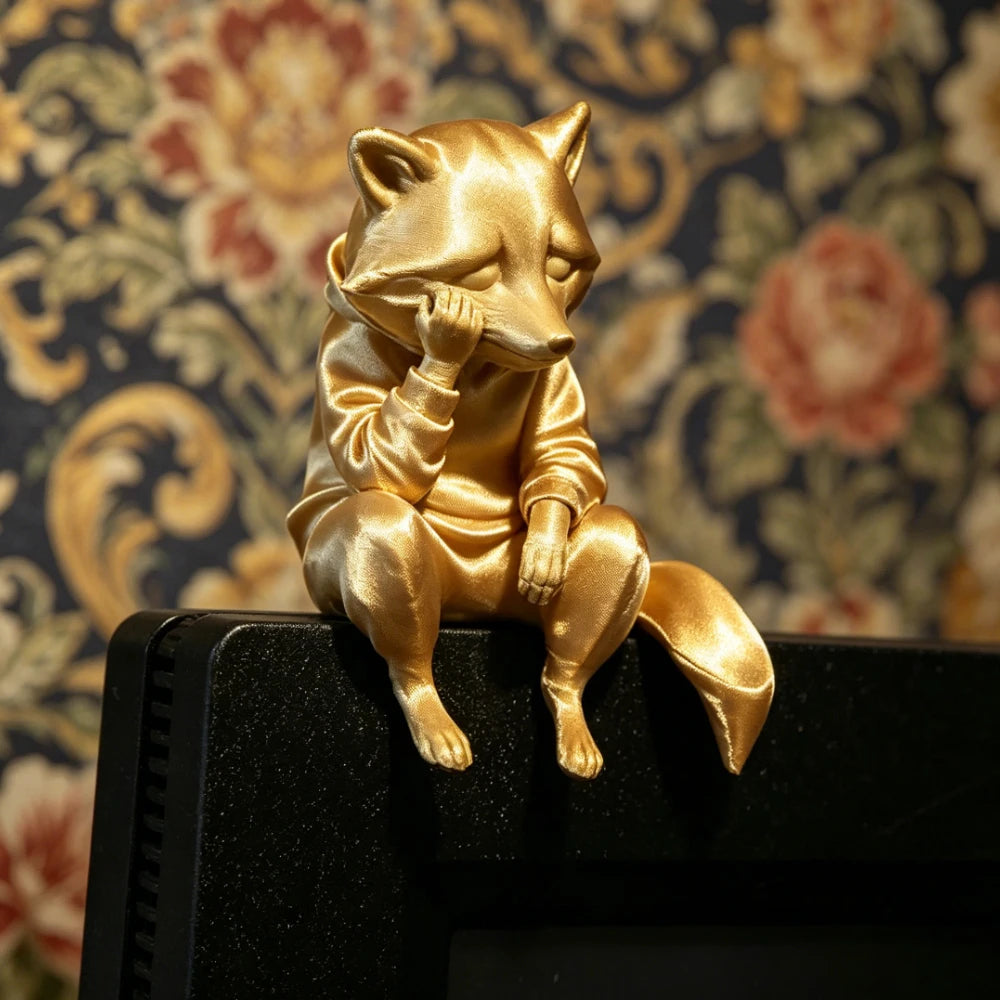 Miniature Thinking Raccoon Figurines Cute Animal Statue Edge Sitter Ornaments for Home Office Desk Monitor and Shelf Decor Gifts Oasis Select