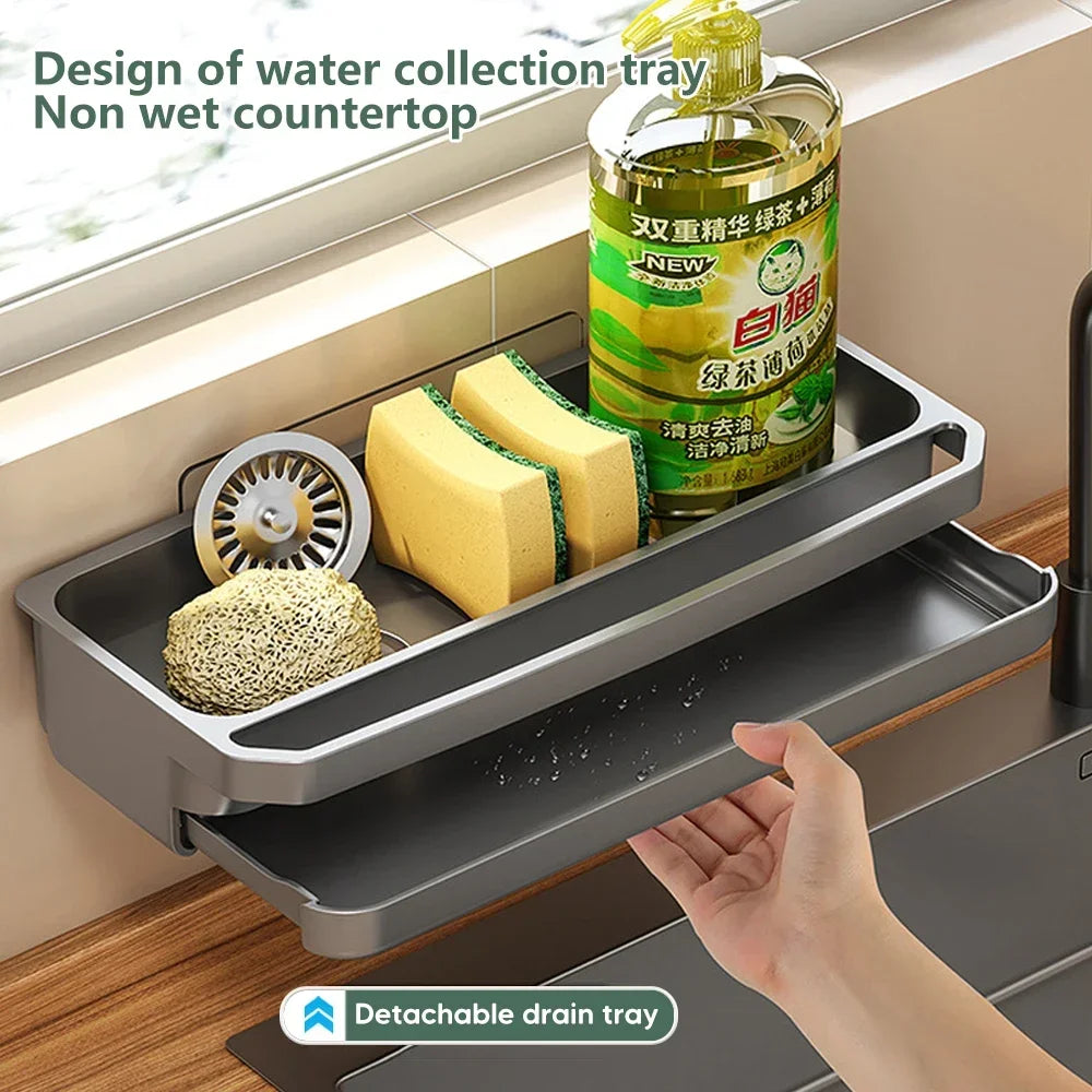 Kitchen Sink Organizer Drain Rack Self-draining Shelf Sponge Holder Dishcloth Faucet Storage Soap Drainer Kitchen Accessories Oasis Select