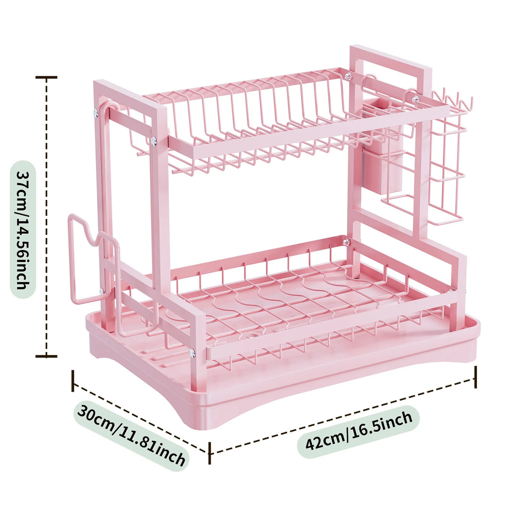 Kitchen Sink Countertop Drain Bowl Rack Drain Basket Rack Cupboard Knife Fork Tableware Dish Storage Rack Oasis Select pink