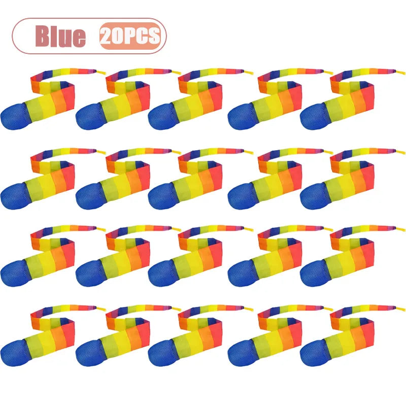 1-20PCS Rainbow Ball with Soft Tail Outdoor Indoor Throwing Catching Play Toy Sensory Integration Coordination Training Sports Oasis Select Blue-20PCS