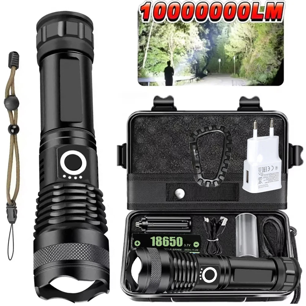 High Power LED Flashlight Rechargeable 5 Mode Aluminum Alloy Telescopic Zoom Torch Tactical Lamp for Outdoor Camping Fishing Oasis Select