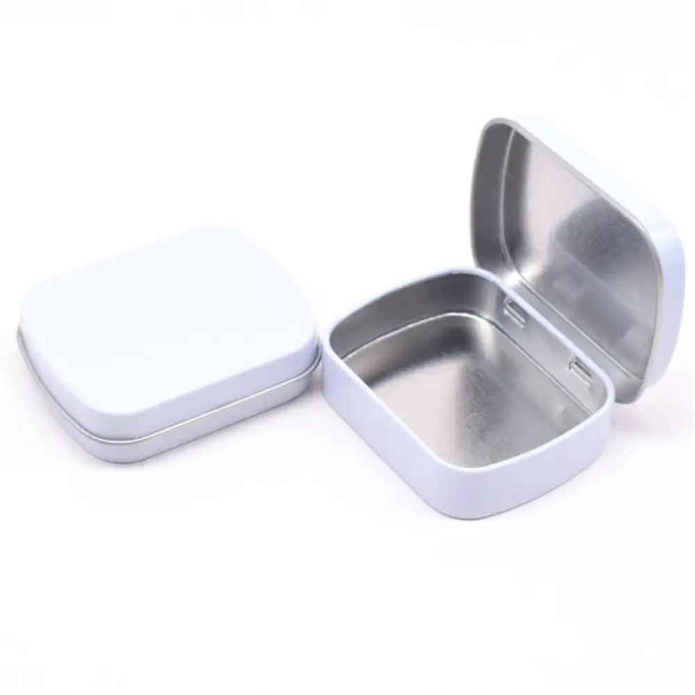 1Pc Metal Rectangular Empty Mini Tin Box Tinplate Push Candy Pill Cases Money Coin Jar Hinged Containers Organizer Storage Box Oasis Select white 6X4.7x1.5cm