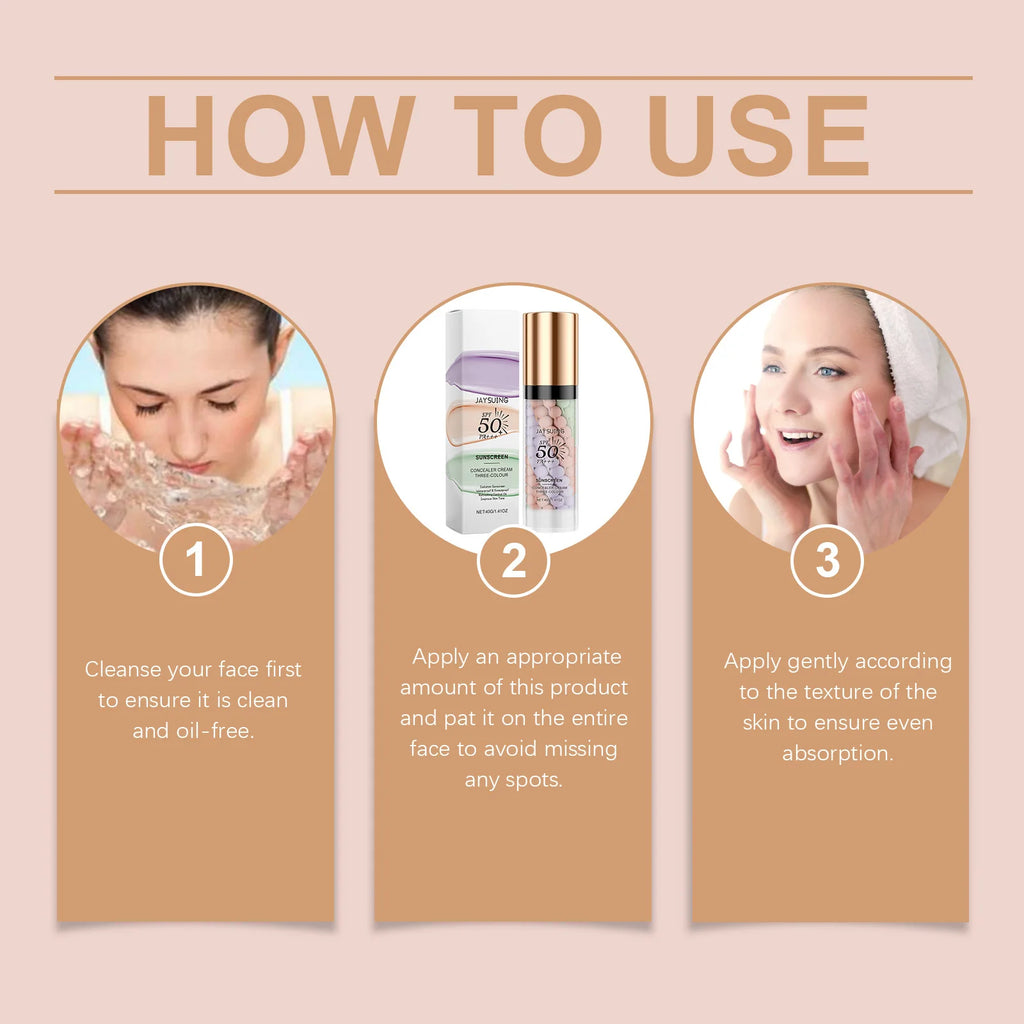Tri Color Isolation Cream Sunscreen Primer Waterproof Makeup Base Concealer Blemishes Color Correcting Long Lasting Natural Oasis Select
