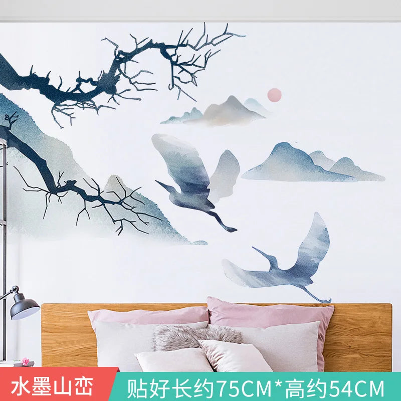 Ink Smudge Light Blue Mountain Background Wall Decoration Stickers