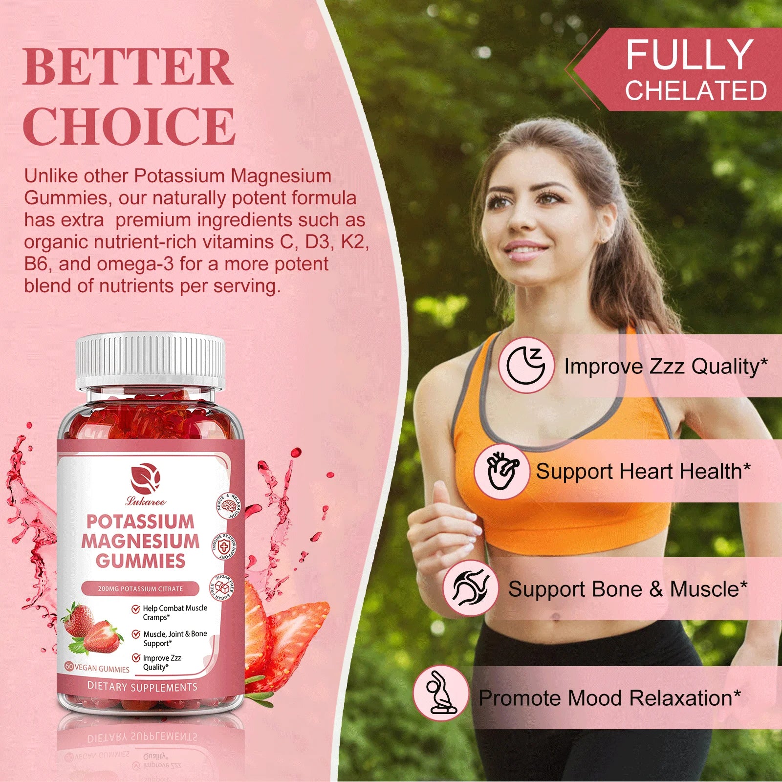 Lukaree Potassium Magnesium Gummies Help Sleep Reduce Leg Cramps Support Nervous Health Mood Health Improve Electrolyte Balance Oasis Select