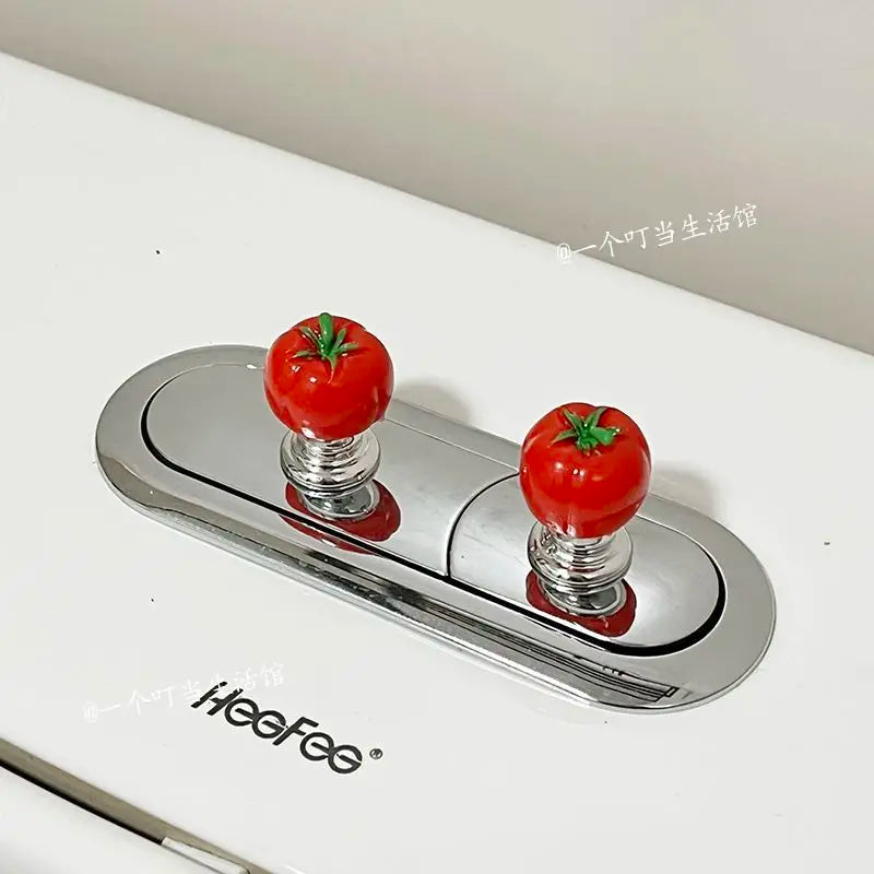 Cute Little Tomato Toilet Press Nail Nail Nail Art Special Creative Toilet Button Flush Water Tank Auxiliary Button Oasis Select