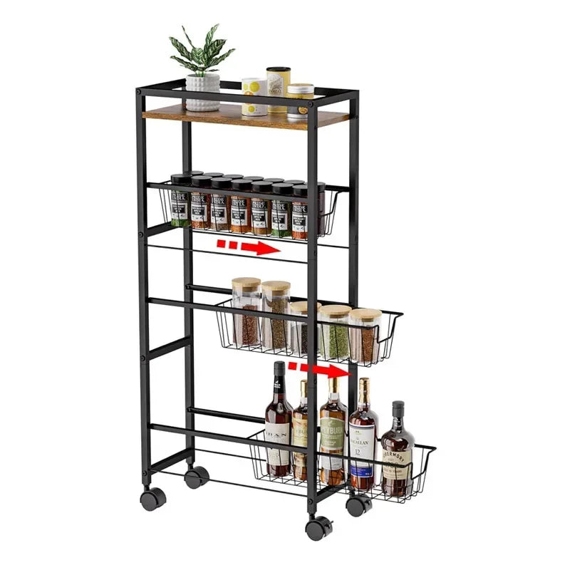 Multi-functional Household Goods Kitchen Trolley Rack Toilet Crevice Storage Rack Multifunctional Removable Rack Oasis Select black