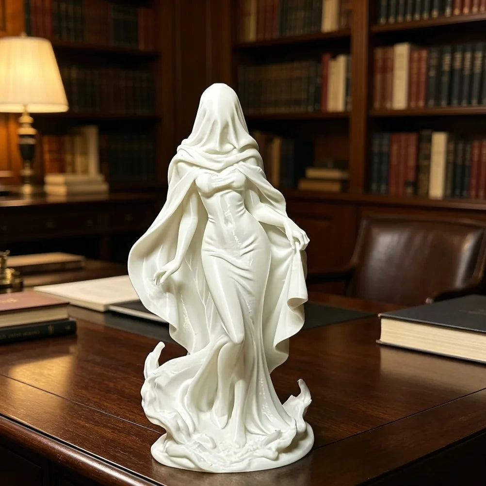 Cloaked Veiled Woman Sculpture 3D Printed No-Face Gothic Statue Mystic Tabletop Decor for Dark Academia Bedroom Creative Gift Oasis Select