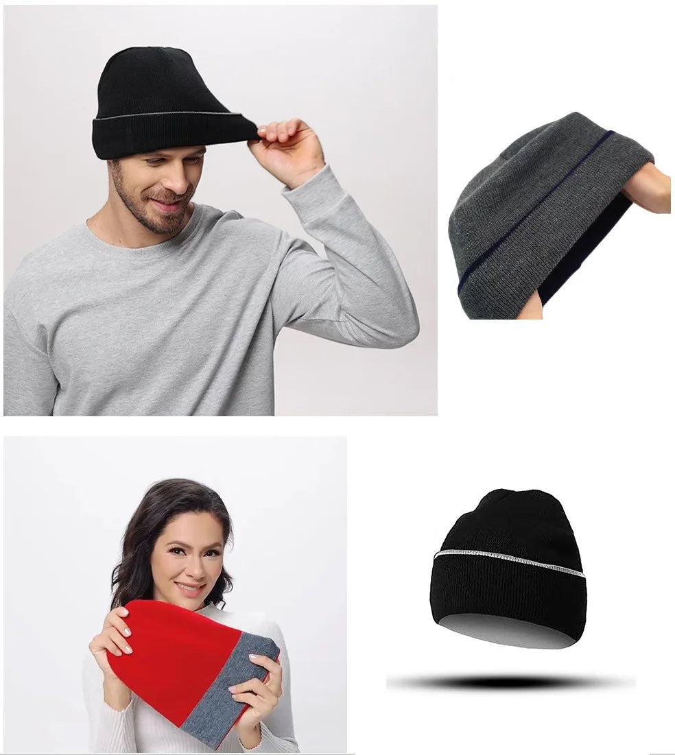 Double layer thick knitted hat, ice hat, skiing hat, jacquard hat, autumn and winter style, color blocked knitted hat, two-color Oasis Select