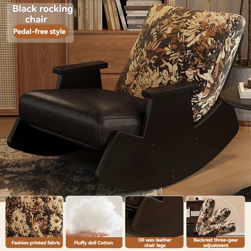 Solid wood retro rocking chair, balcony lounge chair, lazy sofa chair, living room adult leisure chair, single rocking chair Oasis Select B without pedals