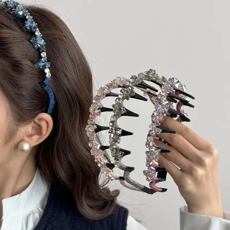 Korean Crystal Rhinestone Teeth Hair Hoop Non Slip Headband Luxury Fashion Shiny Headband For Women Hair Accessories Gifts Oasis Select