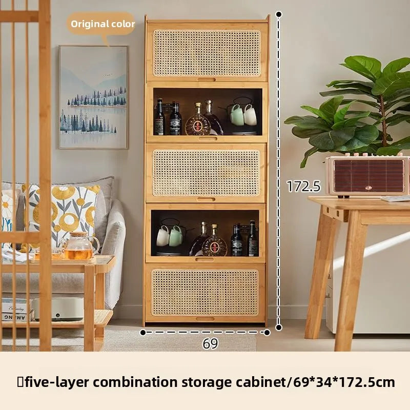 Bookshelf storage rack floor-to-ceiling living room bookcase household rattan storage cabinet bedroom acrylic display cabinet Oasis Select rattan weaving 2