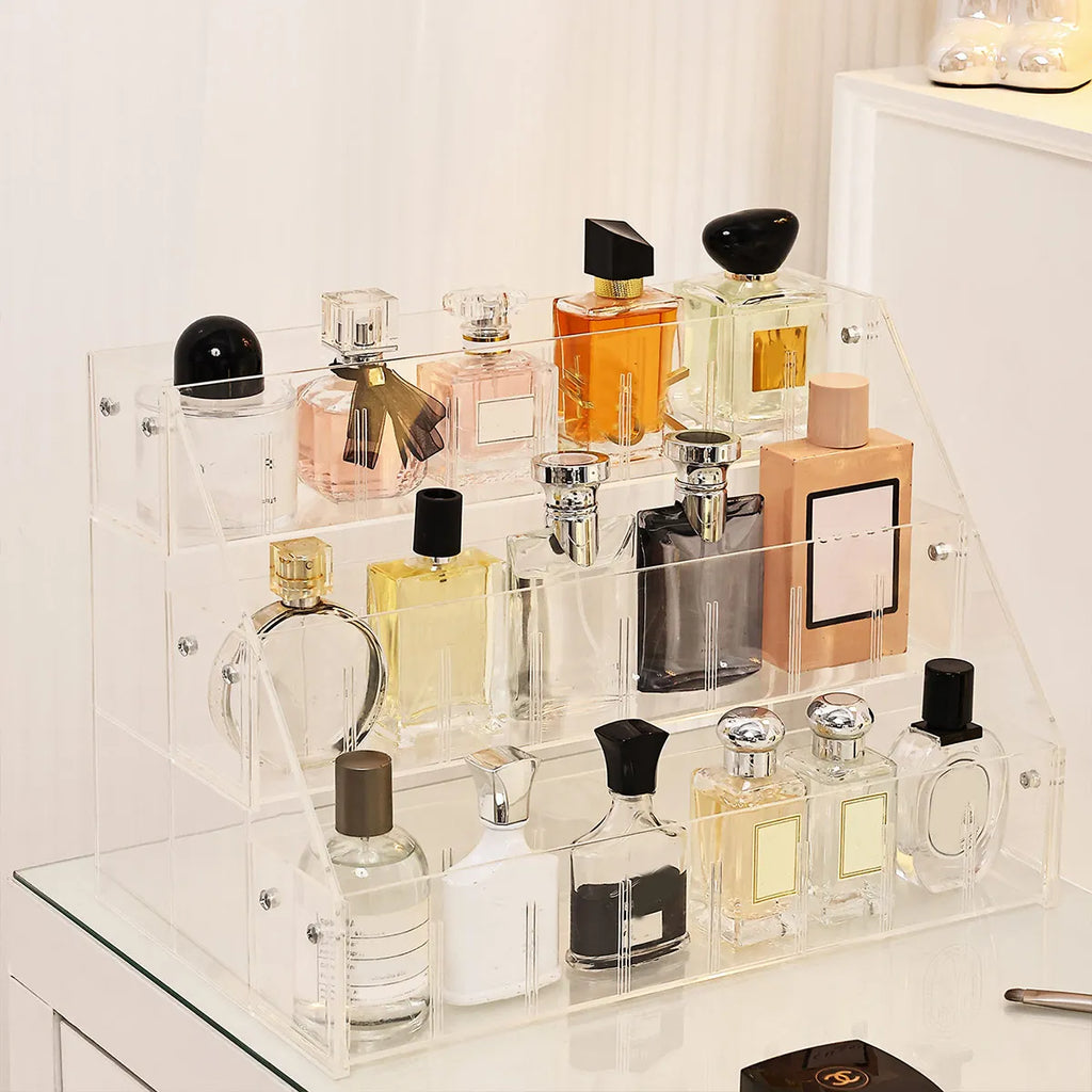 3-Layer Transparent Cosmetics Storage Rack, Perfume Display Rack, Multi-Function Ladder Display Rack Oasis Select