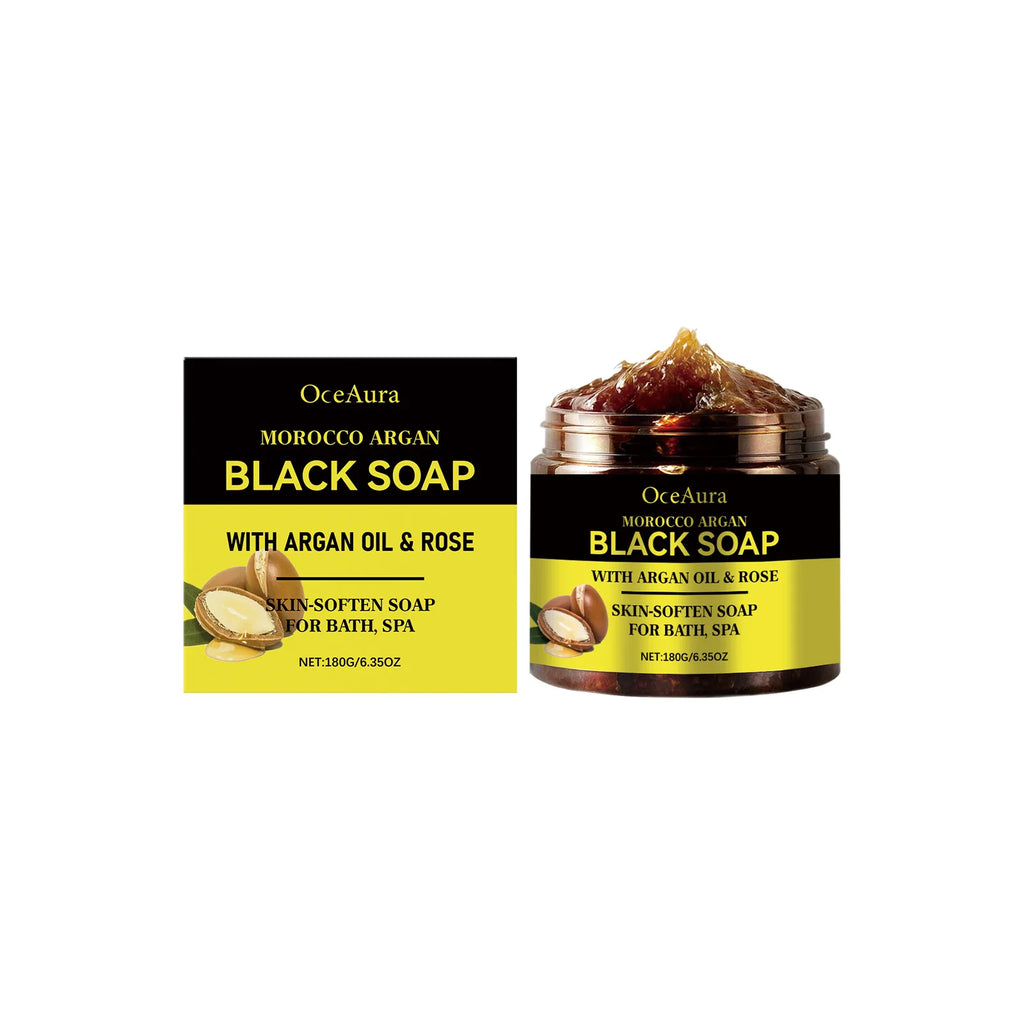 Morocco Argan Black Soap for Exfoliating Deep Cleaning Remove Dead Skin Body Scrub Purifying Moisturizing Brighten Skin Soap Oasis Select 180g boxed