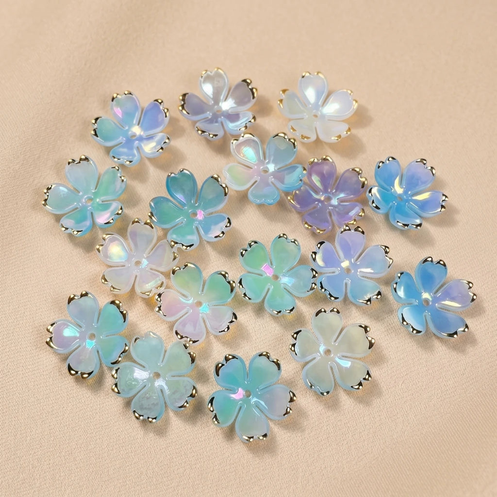50pcs Colorful Cherry Blossom Beads 5-Petal Acrylic Flower Beads Mini Spacer Beads Hair Charms Christmas for Bracelets Earring Oasis Select 15