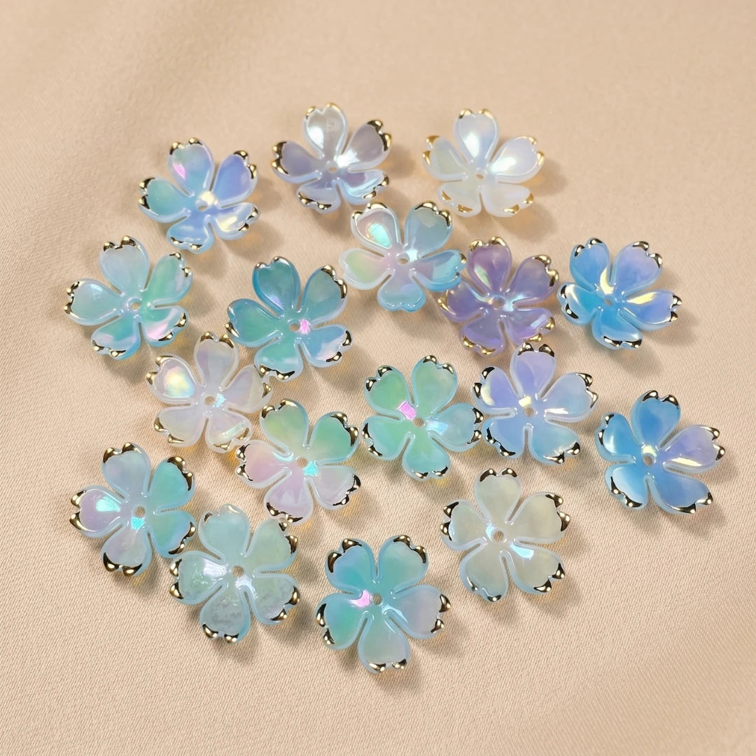 50pcs Colorful Cherry Blossom Beads 5-Petal Acrylic Flower Beads Mini Spacer Beads Hair Charms Christmas for Bracelets Earring Oasis Select 15