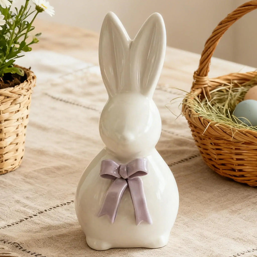 Easter Bunny Ornament Cute Ceramic Desktop Decoration Art Craft Home Decor Present Easter Rabbit Sculpture Easter Home Decor Oasis Select