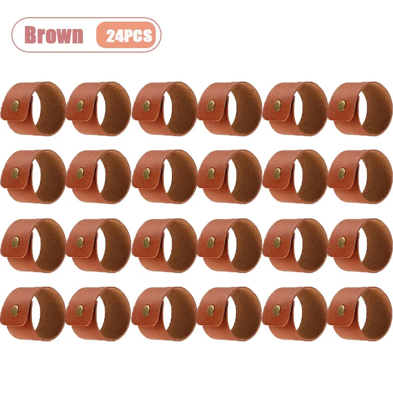 6-36PCS Leather Napkin Rings Vintage Farmhouse Thanksgiving Table Decor for Wedding Reception Banquet Dinner Party Oasis Select Brown-24PCS