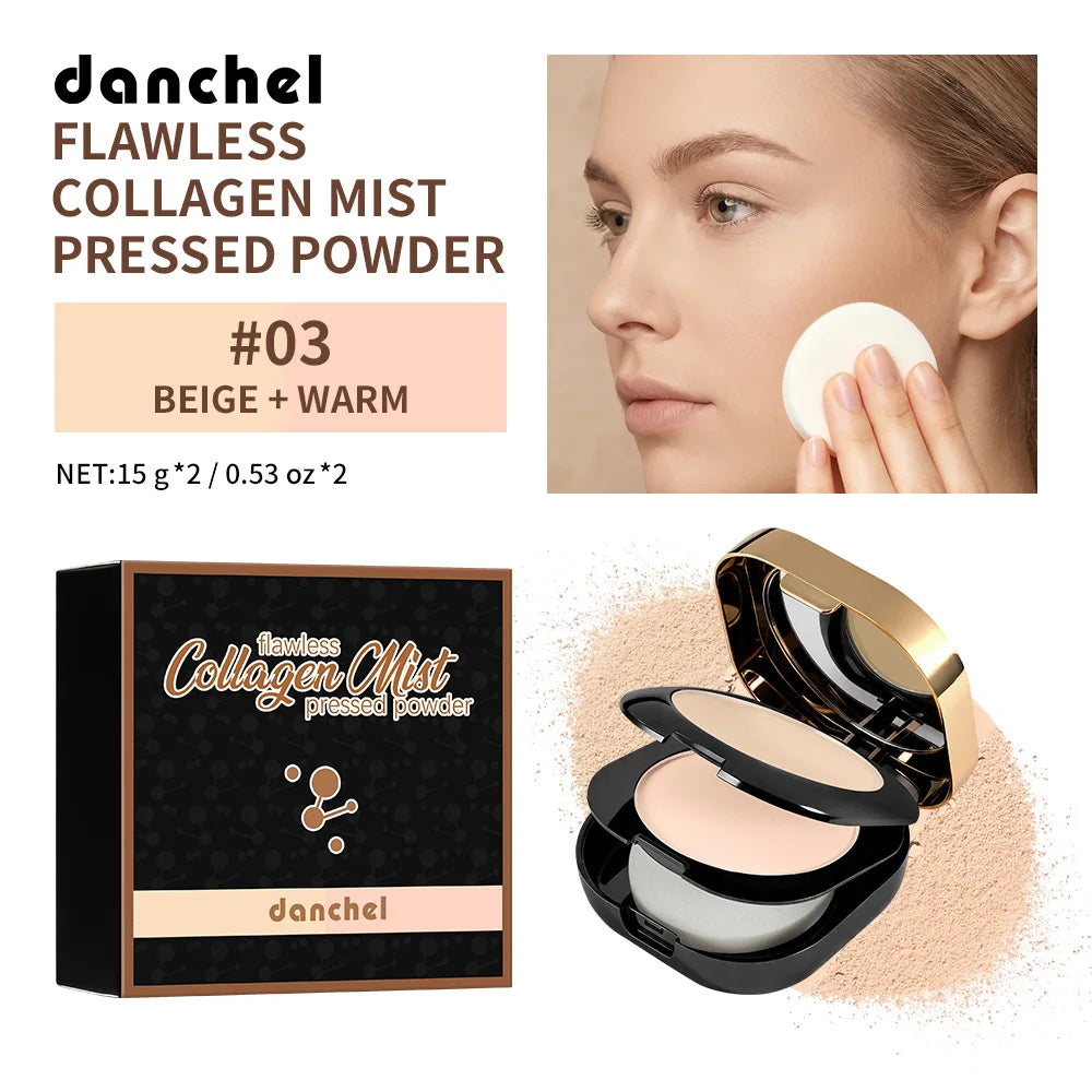 Collagen Pressed Powder Brightening & Contour 2 IN 1 Strong Oil Control Fine Silky Blendable Texture Nourishing Collagen Powder Oasis Select BEIGE AND WARM