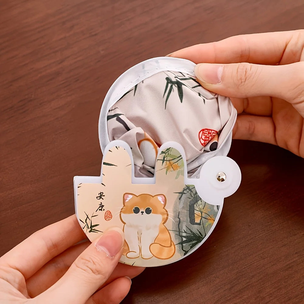 1Pc Cute Cat Folding Fan - Cat Design, 2-In-1 Cooling And Sun Protection, Portable Handheld with Storage Bag, Summer Accessory Oasis Select