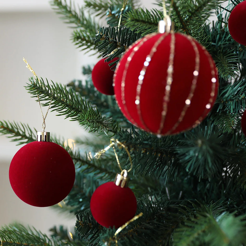 36Pcs red painted velvet Christmas ball ornaments Christmas tree baubles Christmas decorations Home party decorations Oasis Select
