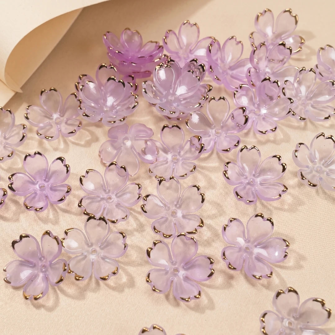 50pcs Colorful Cherry Blossom Beads 5-Petal Acrylic Flower Beads Mini Spacer Beads Hair Charms Christmas for Bracelets Earring Oasis Select 7
