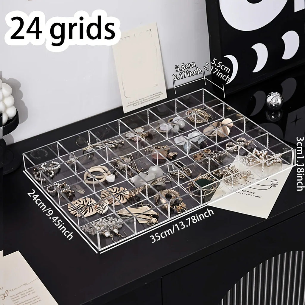 Transparent plastic jewelry storage box, jewelry tray, nail art, jewelry, rings, necklaces and other jewelry storage boxes Oasis Select Transparent-24 grids