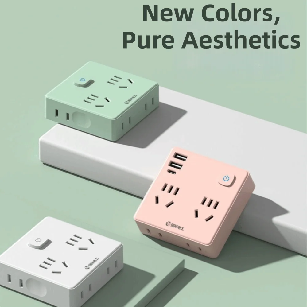 Ultra-Thin Power Strip Flat Plug USB-C Multi-Outlet Expander