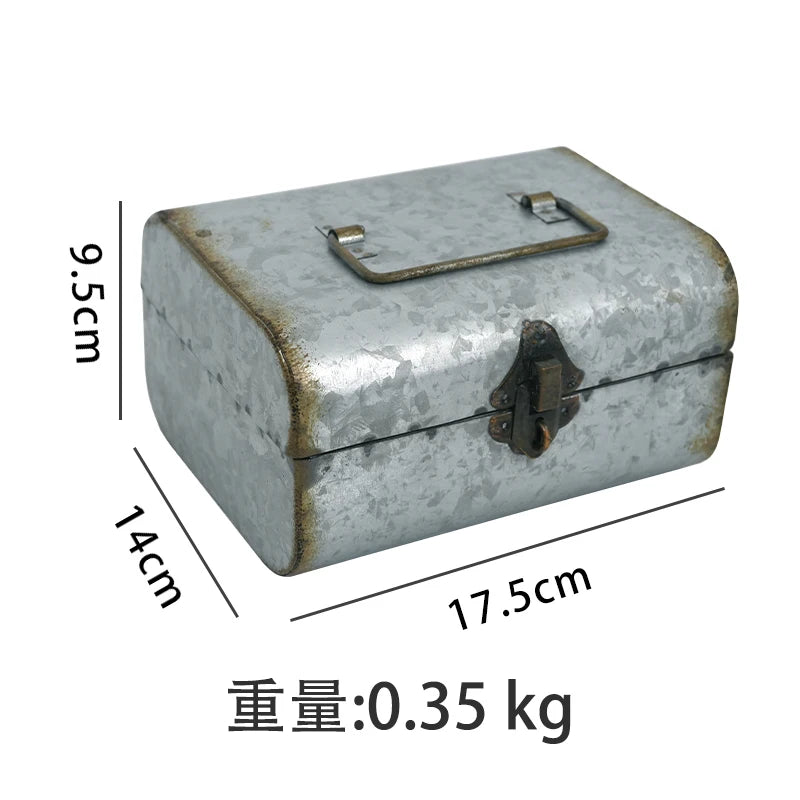 Japanese Vintage Storage Box Do Old Solid Wood Desktop Organizer Rustic Gray-White Metal Container for Home or Office Decor Oasis Select iron storage box