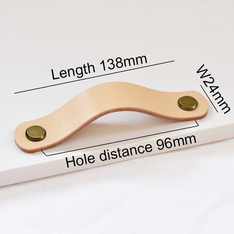Nordic Style Leather Cabinet Handles for Furniture Cupboard Closet Wardrobe Kitchen Knobs Vintage Drawer Door Pulls Oasis Select 96mmKhak-Bronze
