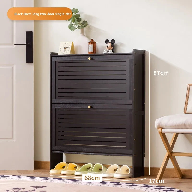 Ultra-thin shoe cabinet home door 2025 new retro black porch cabinet home tipping bucket storage shoe rack Oasis Select Two Doors 70 Black