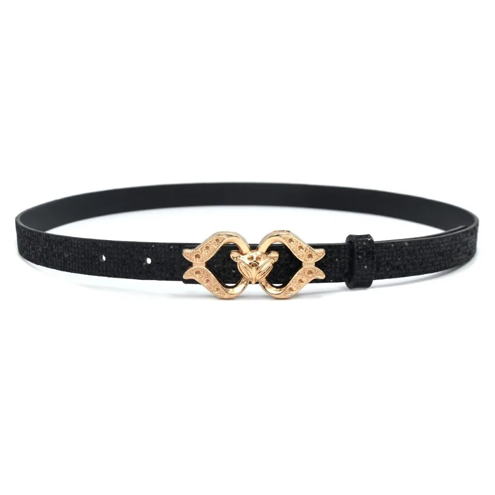 Fashion Bling Bling Sparkling Rhinestone Belt Glitter Luxury Brand Design Fox Buckle Belt Versatile PU Leather Belt Women Oasis Select Black
