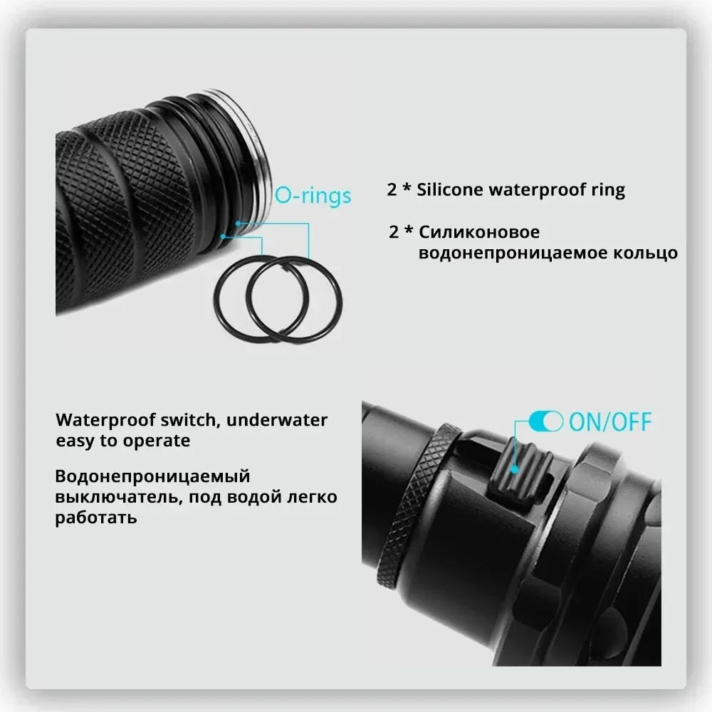 IP68 Diving Flashlight 1000 Lumen T6 LED | 100m Waterproof