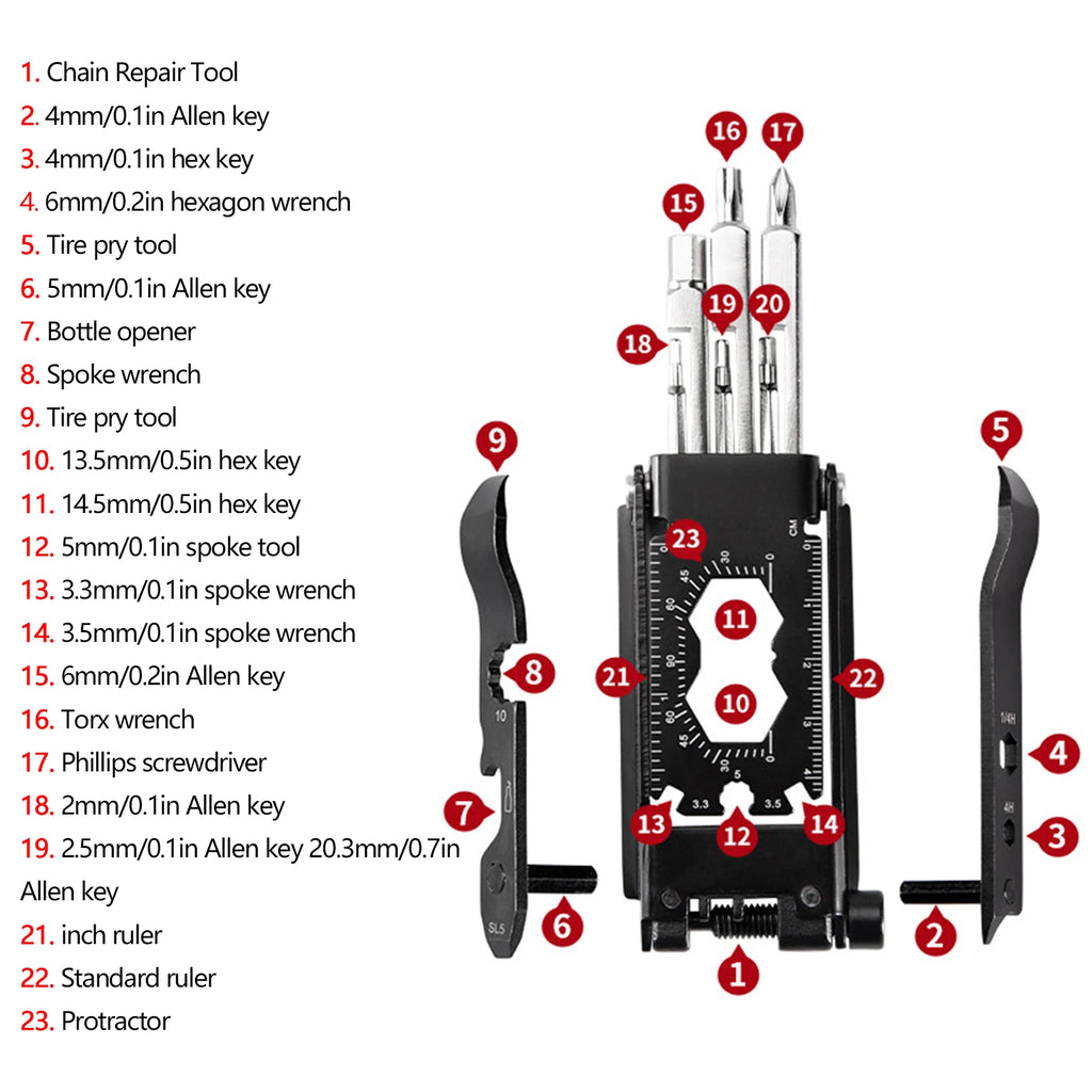 23 In 1 Bike Repair Tool Portable Bicycle Multi Tool Cycling Bike Tire Levers Hex Spoke Wrench Screwdriver Socket Hex Allen Key Oasis Select
