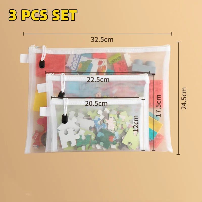 3/6/9 PCS Mesh Zipper File Bag Waterproof Moisture-proof Zipper Folder Toy Storage Bag Storage Tools Cosmetic Organization Bag Oasis Select 3 PCS SET